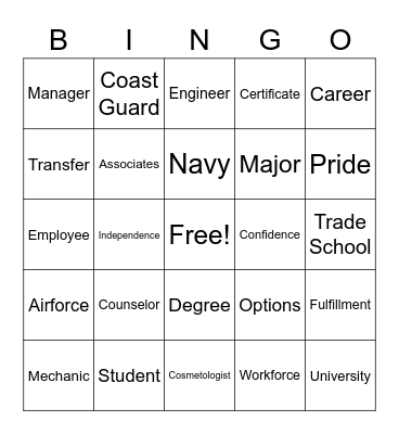 College and Career Readiness Bingo Card