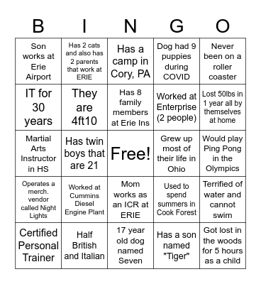 Getting To Know You Bingo Card