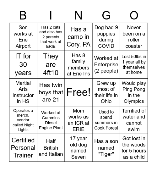 Getting To Know You Bingo Card