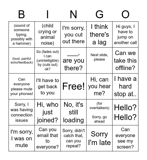 Virtual Meeting Bingo Card