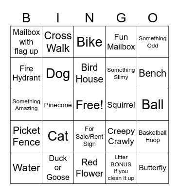 Scavenger Hunt Bingo Card