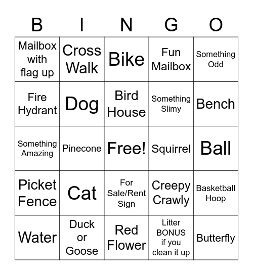 Scavenger Hunt Bingo Card