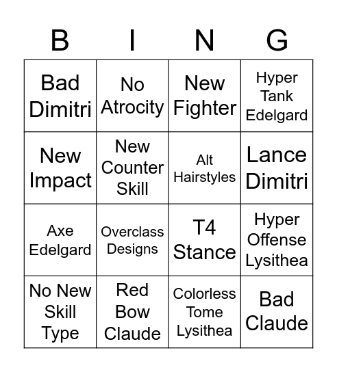 Choose Your Legends 4 Bingo Card