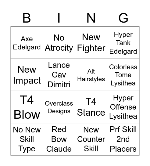 Choose Your Legends 4 Bingo Card