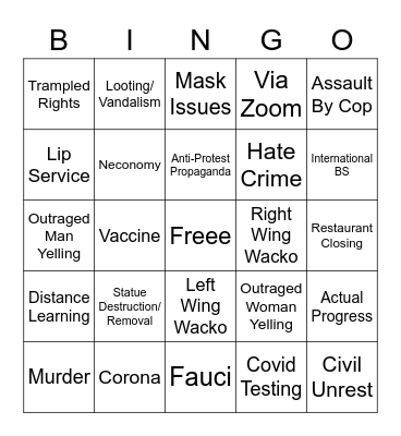 EVERYTHING COVID Bingo Card