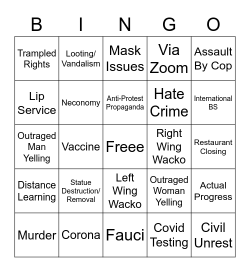 EVERYTHING COVID Bingo Card