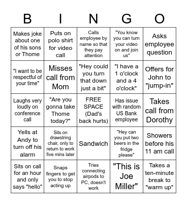 Dad's Work-From-Home Bingo Card