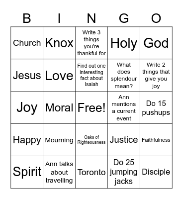 Sermon Bingo Aug 9 Bingo Card
