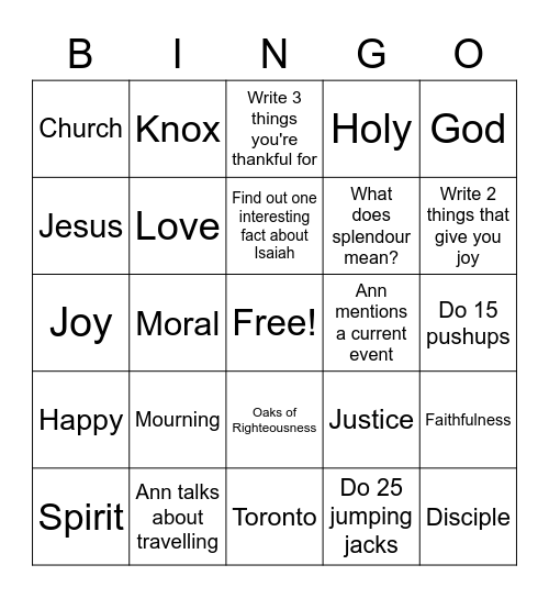Sermon Bingo Aug 9 Bingo Card