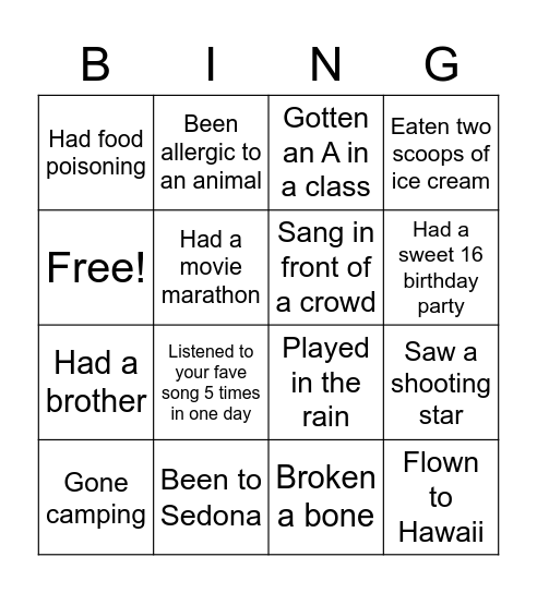 Have You Ever Bingo Part 2 Bingo Card