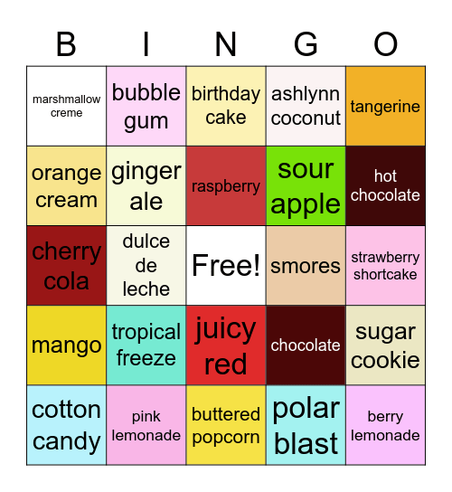 Obscure Dum Dum Flavors Bingo Card