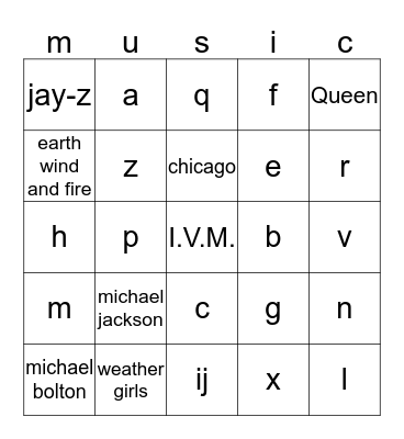music quiz Bingo Card