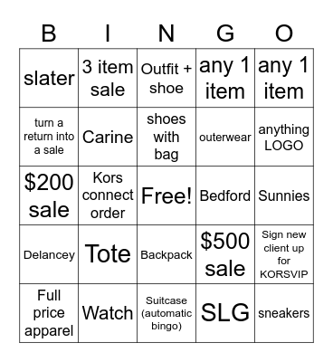 Michael Kors coffee Bingo Card