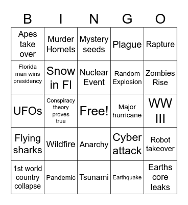 2020 Apocalypse Bingo Card