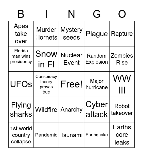 2020 Apocalypse Bingo Card