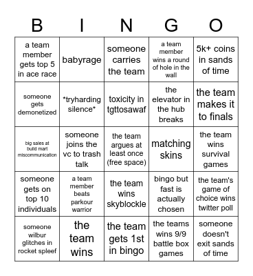 universal mcc team bingo Card