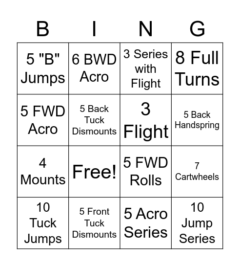 Xcel P/D Beam Bingo Card