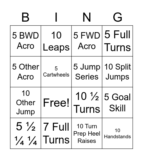 Xcel Silver Beam Bingo Card