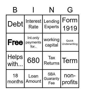 SBA Express LOC Bingo Card