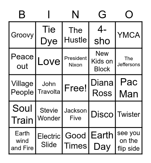 70's and 80's Bingo Card