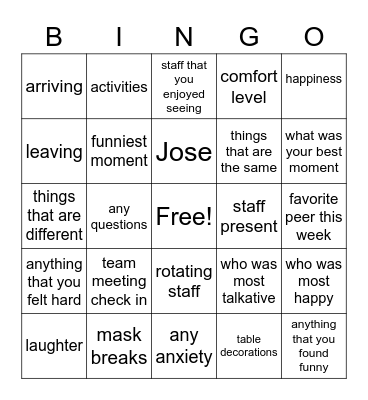 Second day back Bingo Card
