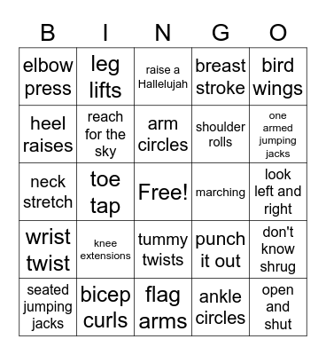 Chair Activity Bingo Card