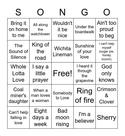 60s - Round 1 Bingo Card