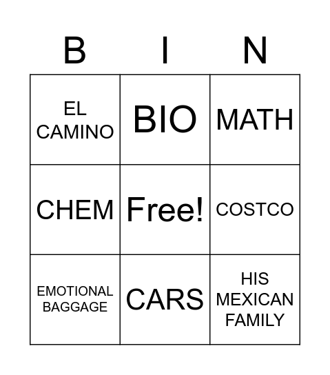 Untitled Bingo Card