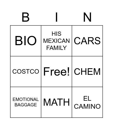 Untitled Bingo Card