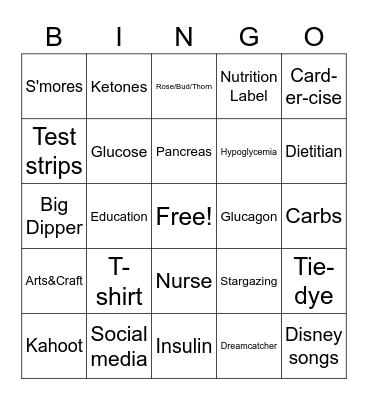 Camp 2020 Bingo Card