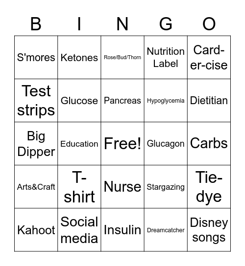 Camp 2020 Bingo Card