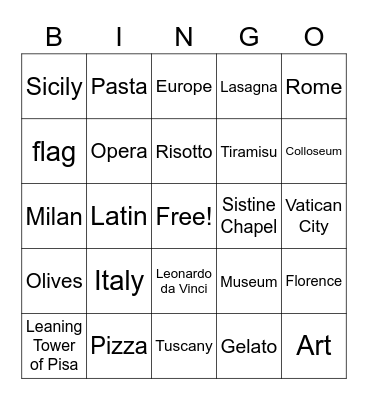 Italy Bingo Card