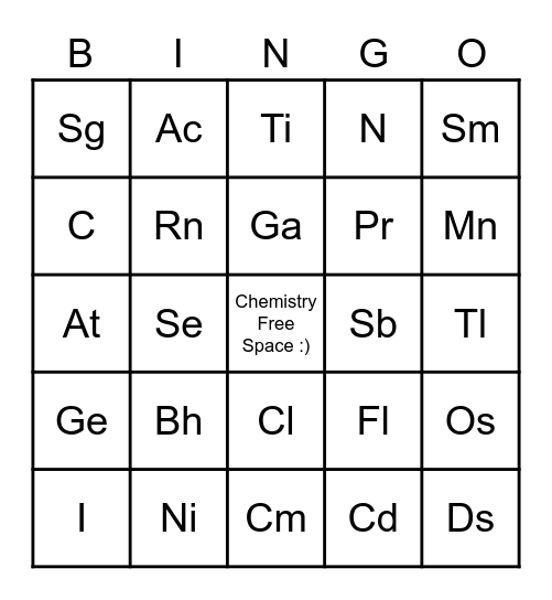 Periodic Table Bingo Card