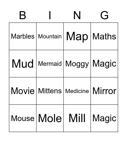 Let's say 'M' Bingo Card
