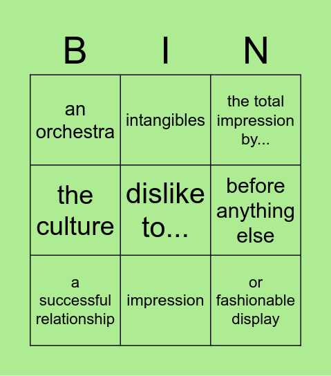 Impressions Bingo Card