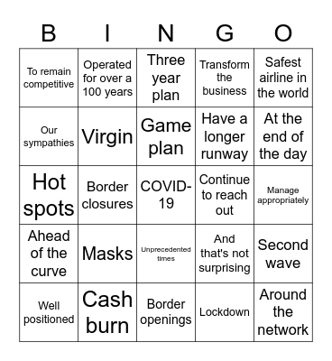 Qantas Town Hall Bingo Card