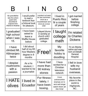 L2's Who's Who Bingo Card