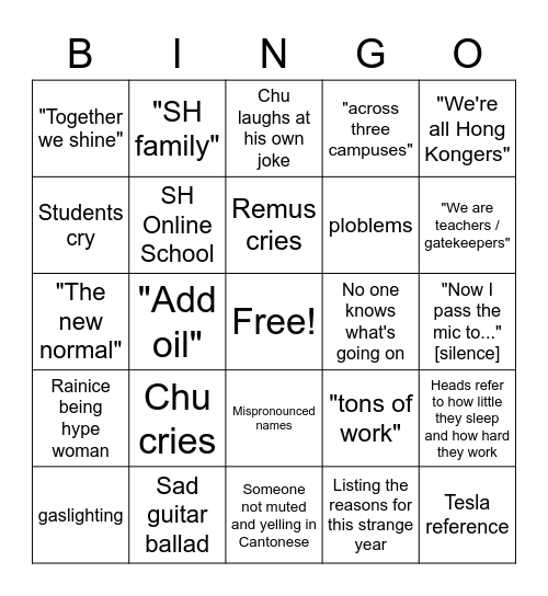 Closing Ceremony Bingo Card