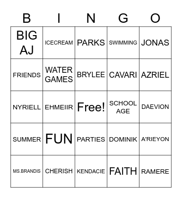 SUMMER FUN Bingo Card