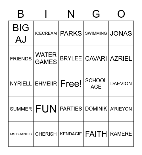 SUMMER FUN Bingo Card