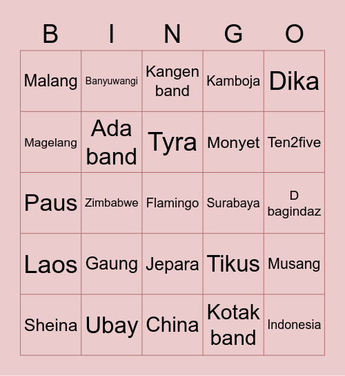 mourisha Bingo Card