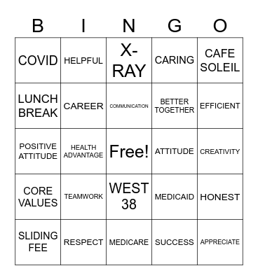 Patient Access Bingo Card
