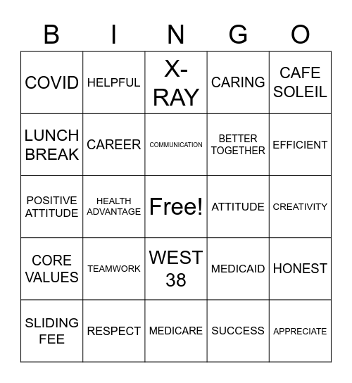 Patient Access Bingo Card
