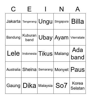 PUNYA CEINA Bingo Card