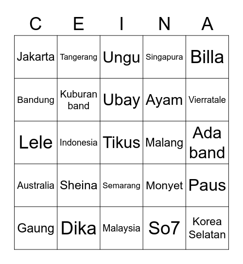 PUNYA CEINA Bingo Card