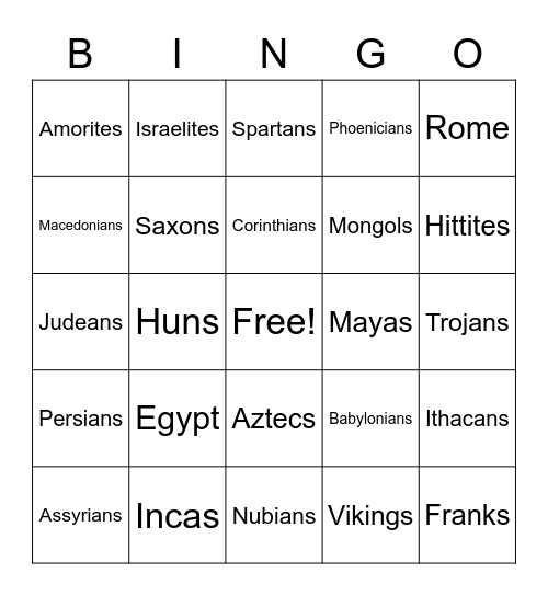 Ancient worlds Bingo Card