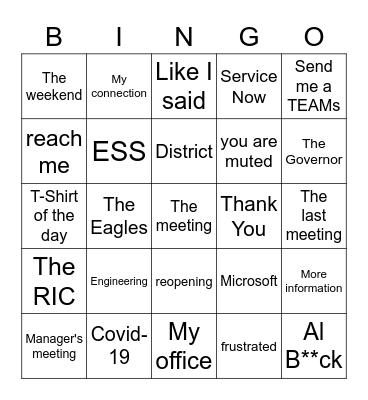 Operations Meeting Bingo !!! Bingo Card