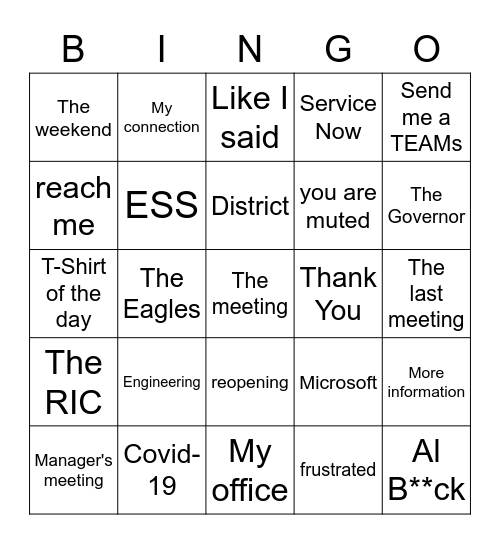 Operations Meeting Bingo !!! Bingo Card