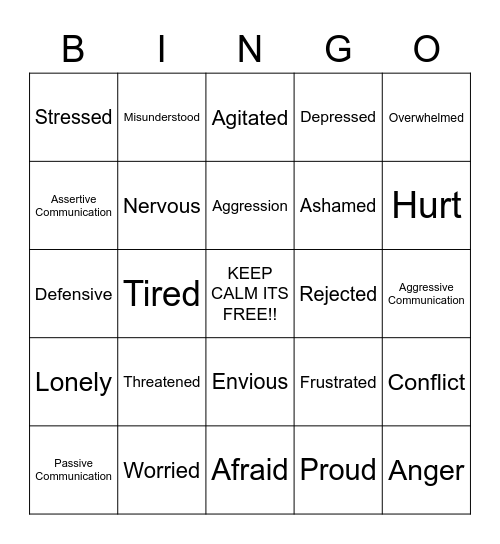 Anger Management Bingo Card