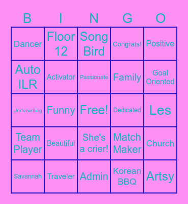 Farewell Janice Bingo Card